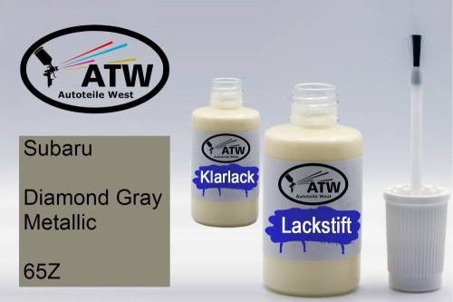 Subaru, Diamond Gray Metallic, 65Z: 20ml Lackstift + 20ml Klarlack - Set, von ATW Autoteile West.